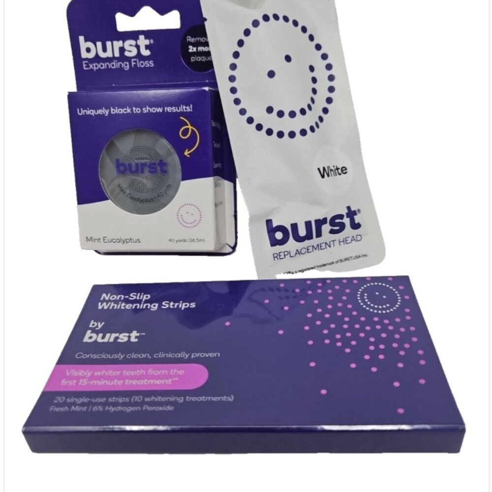 Lot New Sealed Burst Toothbrush Replacement Head Dental Floss & Whitening Strips